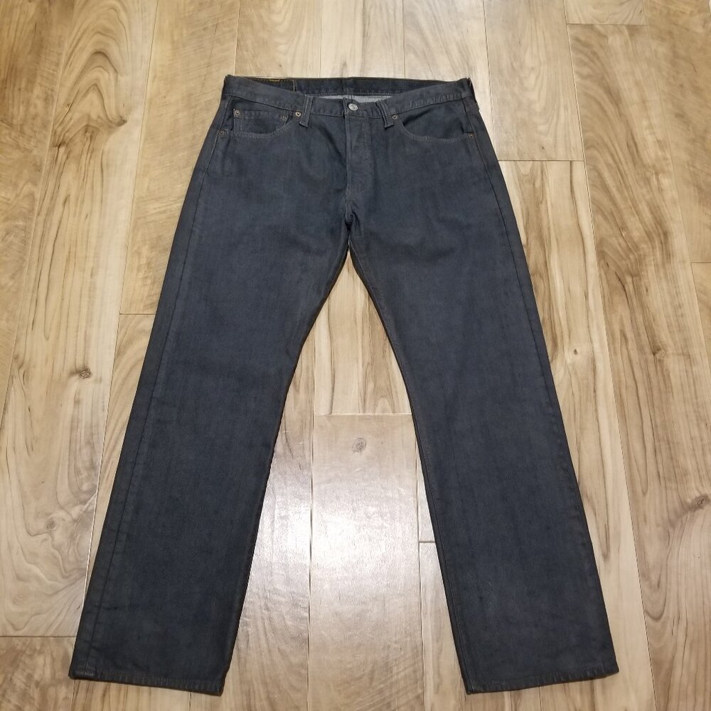 Levis Mens 501 Button Fly Jeans 34 Rare Coated Denim Straight Leg (35x29)